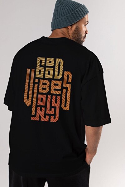 Ankhises Samo dobre vibracije - Crno Oversize kroj T-shirt okrugla kragna Muš...