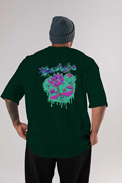 Ankhises Bear King Back Štampano Emerald Green Oversize kroj T-shirt Unisex M...