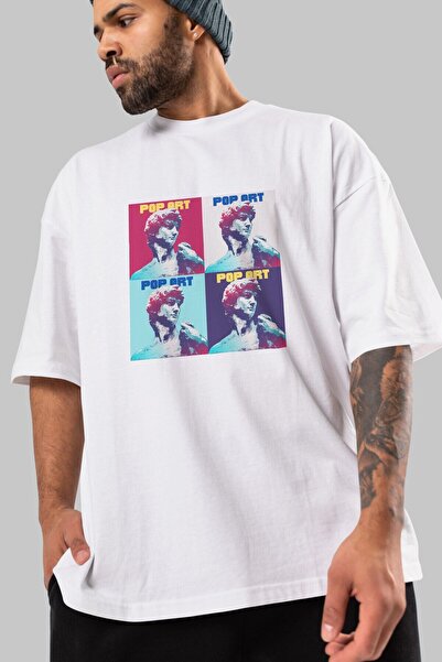 Ankhises Pop Art Front Štampano Bela Oversize kroj T-shirt - Muškarci Žene ok...