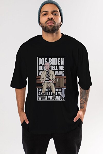 Ankhises Joe Biden Forest Gump Tricou negru supradimensionat cu imprimeu în față, unisex, bărbați, pentru femei, cu gât crepus
