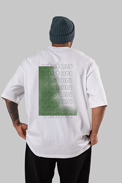 Ankhises Vizija Napisano Nazad Štampano Belo Oversize kroj T-shirt Muškarci Ž...