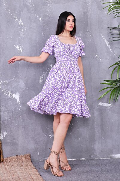 ZEYWEAR Beli Gipeli Çiçekli Elbise