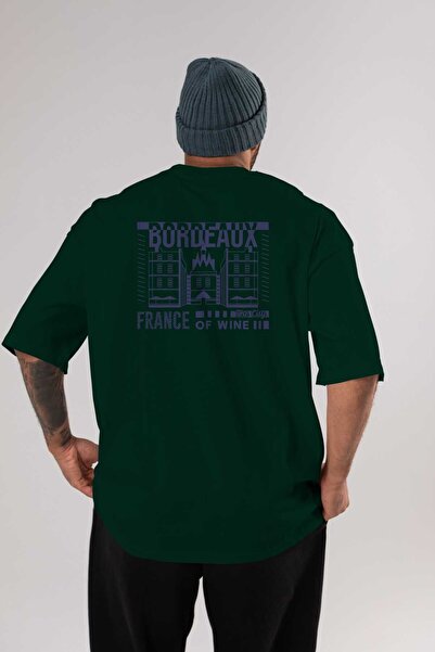 Ankhises Bordeaux Back Štampano Emerald Green Oversize kroj T-shirt Unisex Mu...