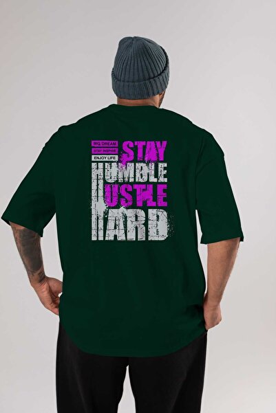 Ankhises Stay Hustle Back Štampano Emerald Green Oversize kroj T-shirt Muškar...
