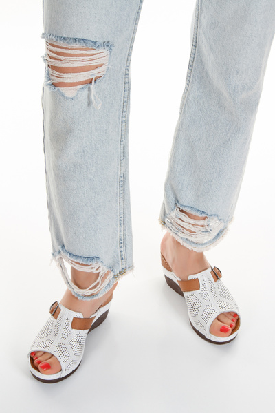 İLOLİCA Натуральна шкіра, ортопедична м'яка підошва, підкладка, каблук, білі жіночі капці