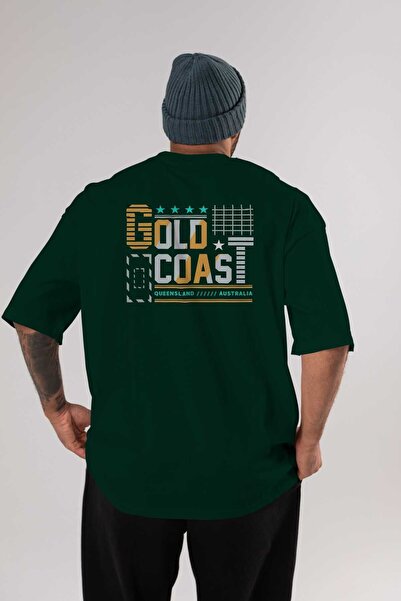 Ankhises Gold Coast Back Štampano Emerald Green Oversize kroj T-shirt Unisex ...
