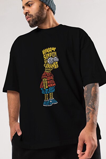 Ankhises تي شيرت بارت سيمبسون أسود كبير الحجم مطبوع من الأمام للجنسين للرجال ...