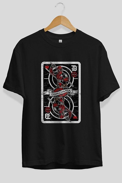 Ankhises Tricou negru oversize cu imprimeu în față Deadpool Card pentru bărbați și femei, cu gât crestat