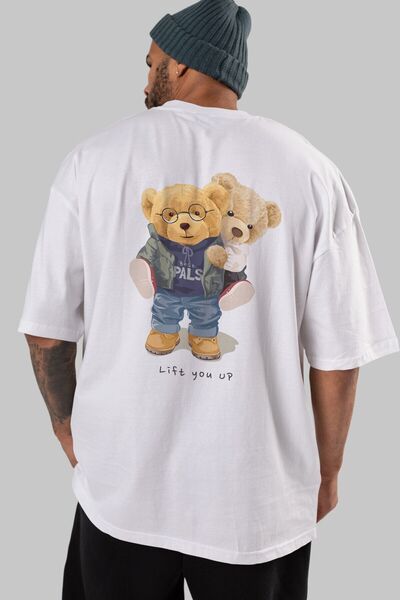Ankhises Teddy Bear Lift You Up Back Tricou alb cu imprimeu pentru bărbați și...