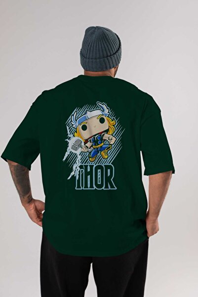 Ankhises تي شيرت Thor (2) أخضر زمردي كبير الحجم - رقبة دائرية للرجال والنساء