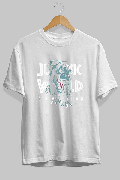 Ankhises Jurassic Park (1) Tricou alb supradimensionat pentru bărbați și femei - Gât crew
