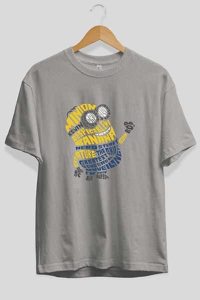 Ankhises Tricou supradimensionat gri cu imprimeu Minion, unisex, pentru bărbați, pentru femei, cu decolteu