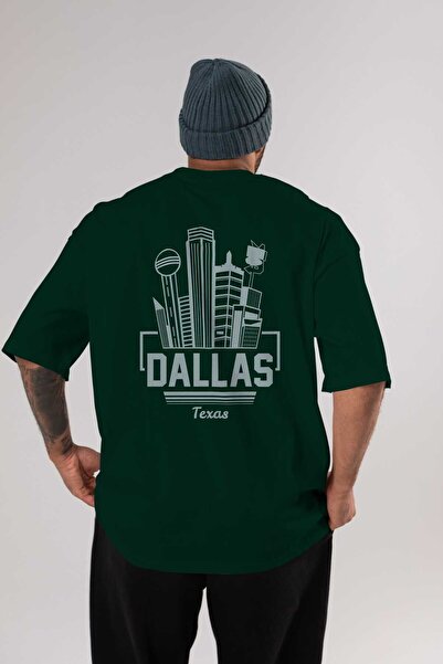 Ankhises Dallas Back Štampano Emerald Green Oversize kroj T-shirt Unisex Mušk...