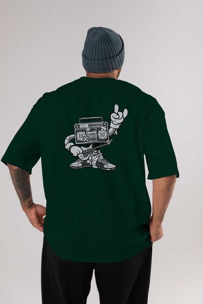 Ankhises Boombox Rockstar Back Štampano Emerald Green Oversize kroj T-shirt U...