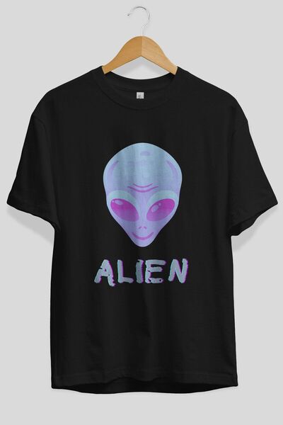 Ankhises Tricou negru oversize cu imprimeu Alien - Unisex Bărbați Femei Crew Deck