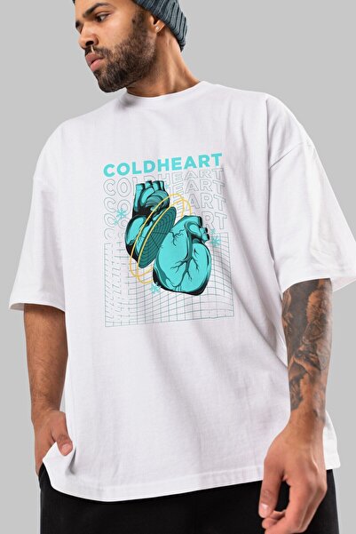 Ankhises Cold Heart Front Štampano Bela Oversize kroj T-shirt Unisex Muškarci...