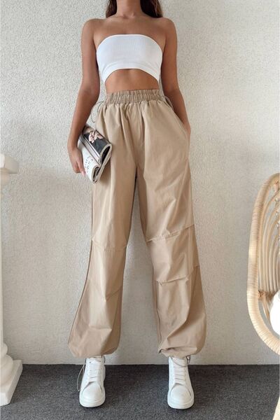 DENİKK PARAŞÜT KUMAŞ SES YAPMAYAN YUMUŞAK DOKULU BELİ LASTİKLİ BOL KESİM PANTOLON