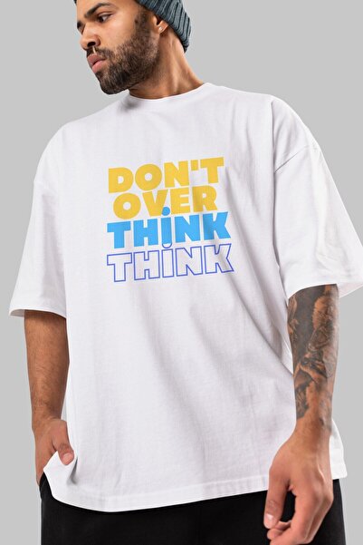 Ankhises Ne razmišljaj previše Prednja Štampano Bela Oversize kroj T-shirt Mu...