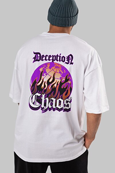 Ankhises Deception Chaos Біла футболка оверсайз з принтом на спині, унісекс, ...