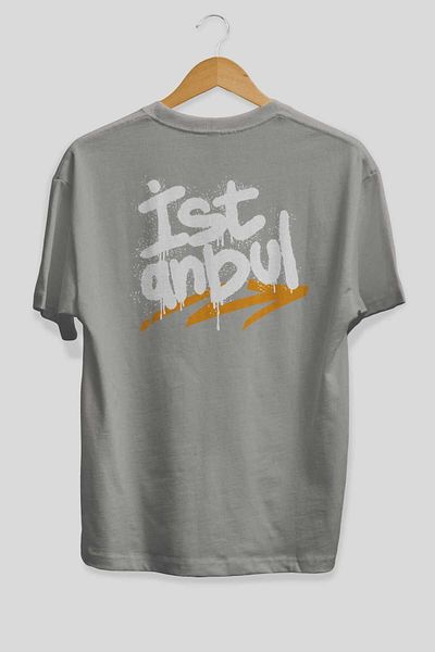 Ankhises Tricou supradimensionat, gri, imprimat cu litere Istanbul, unisex, pentru bărbați, pentru femei, cu decolteu