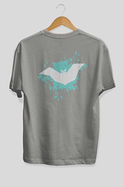 Ankhises Хелловін Сірий оверсайз-футболка з принтом на спині, унісекс, чоловіча та жіноча, з коміром-стійкою