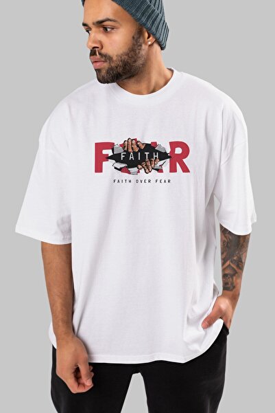 Ankhises Vera nad strahom Prednja strana Štampano Bela Oversize kroj T-shirt ...