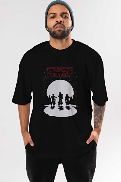 Ankhises Tricou negru oversize Stranger Things - Guler rotund Bărbați Femei