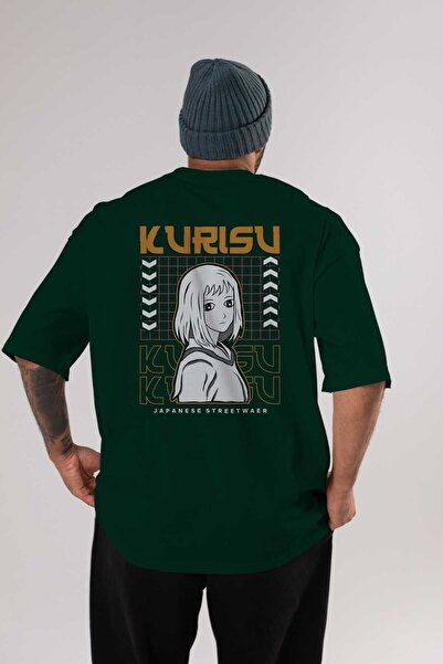 Ankhises Kurisu Back Štampano Emerald Green Oversize kroj T-shirt Unisex Mušk...