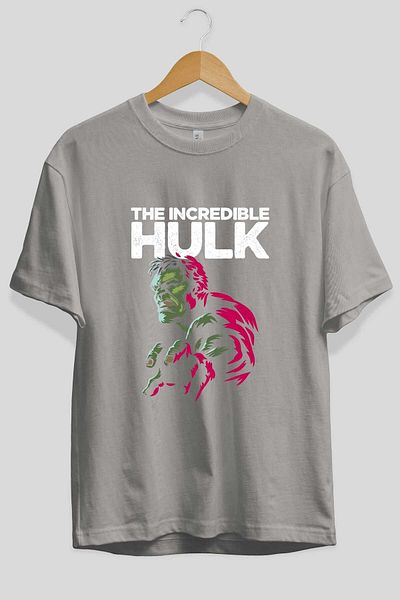 Ankhises Tricou supradimensionat din bumbac cu imprimeu în față gri Hulk (10) - Gât crew Bărbați Femei