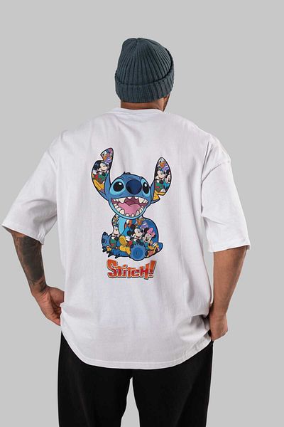 Ankhises Stitch White Oversize T-Shirt - Crew Neck, Βαμβακερό Ανδρικό Γυναικείο