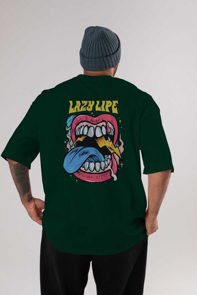 Ankhises Lazy Lipe Back Štampano Emerald Green Oversize kroj T-shirt Unisex M...