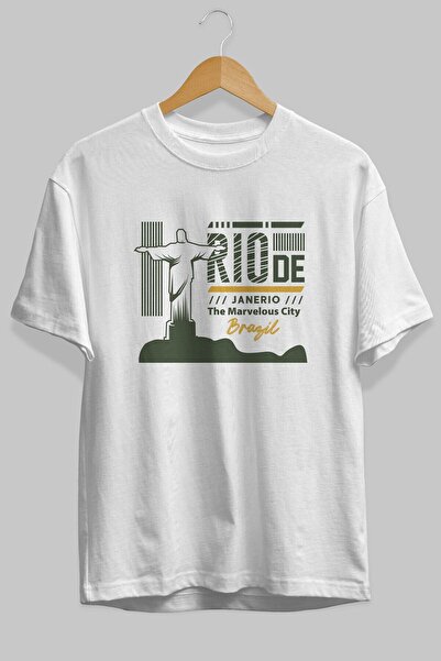 Ankhises Rio de Janeiro Štampano Unisex Oversize kroj T-shirt - Bela, okrugla...