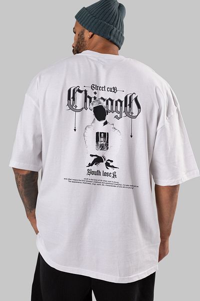 Ankhises Chicago Street Club Λευκό μπλουζάκι Oversize - Unisex Ανδρικό Γυναικείο λαιμόκοψη