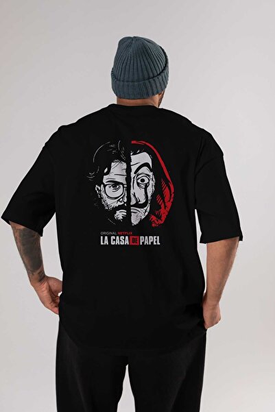 Ankhises Футболка La Casa De Papel (9) з принтом на спині, чорна, оверсайз, з...
