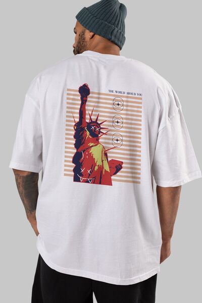 Ankhises Svet oko vas leđa Štampano bela Oversize kroj T-shirt unisex muškarc...