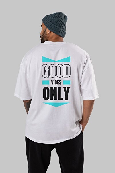 Ankhises Samo dobre vibracije Napisano 2 Leđa Štampano Belo Oversize kroj T-s...