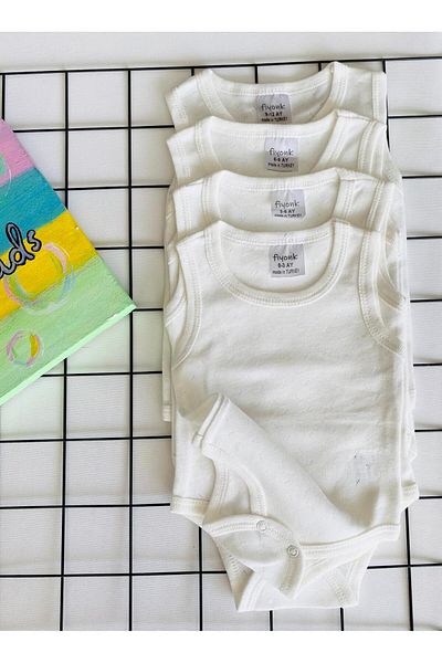 Miyakidsworld Jacquard and Snap Fastener Miyakıds Baby Body Set - 4 Pieces (0-12 Months) 100% Cotton Flexible Undershirt