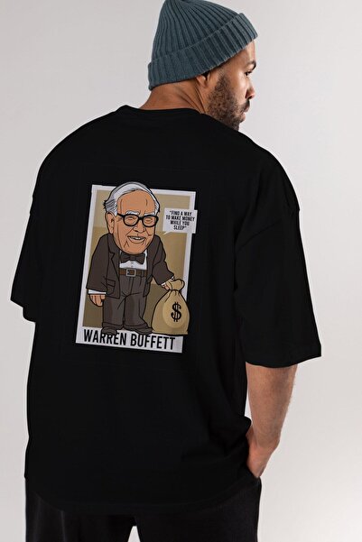 Ankhises Warren Buffet Up Carl Back Štampano Crna Oversize kroj T-shirt Unise...