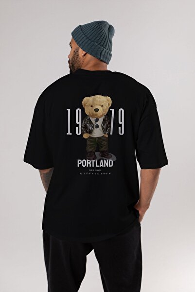 Ankhises Teddy Bear Portland Tricou negru cu imprimeu pe spate pentru bărbați...