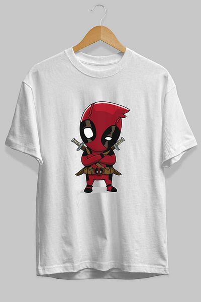 Ankhises Tricou supradimensionat alb cu imprimeu în față Deadpool 19 - Gât crew Bărbați Femei