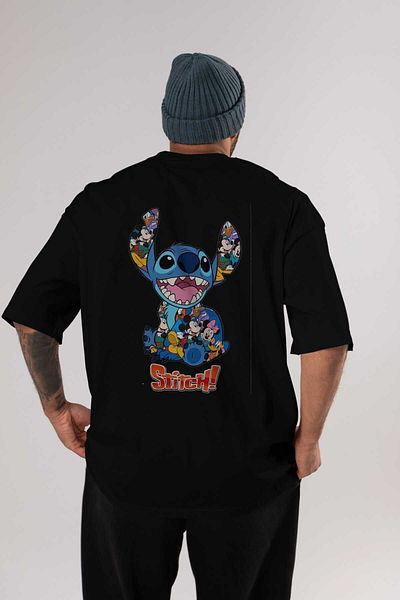 Ankhises Tricou negru oversize Stitch Crew Neck - Bărbați, femei, bumbac