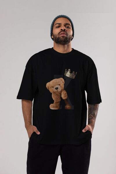 Ankhises Teddy Bear Born To Be King Tricou negru supradimensionat cu imprimeu...