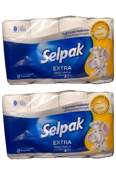 Selpak Extra 3-Layer Oil Absorbing 8-Piece (Roll) Paper Towels X 2 Pieces