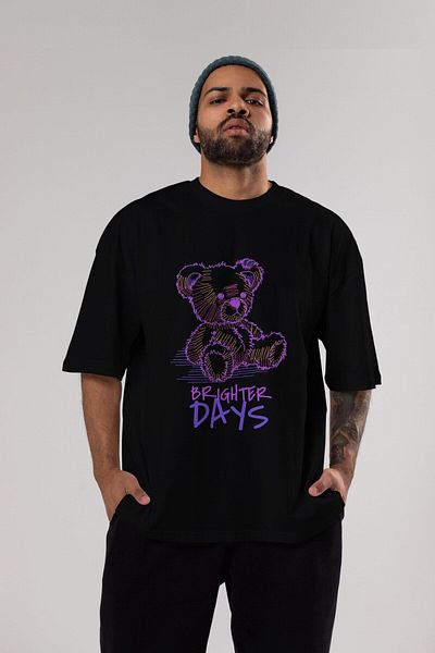 Ankhises Brighter Days Tricou supradimensionat negru cu imprimeu în față, unisex, pentru bărbați, pentru femei, cu decolteu
