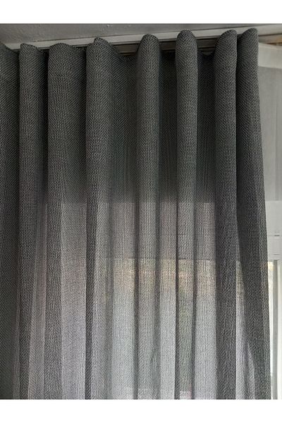 Üçbey 200x250 Gray Tulle Background Curtain - Ready and Thick Stitching