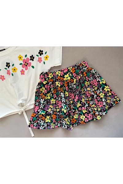 SANTRALBEBE Floral Patterned Ruffle Skirt Set for Girl