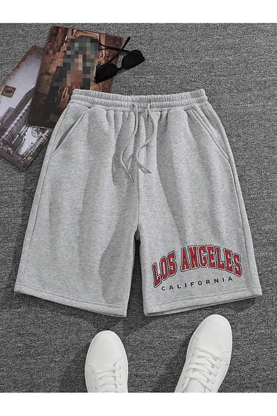 Boi Unisex Μαύρο Γκρι Loose Cut Loose Short - Los Angeles High Waist με στάμπα με τσέπες