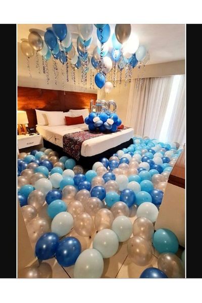 PartAntalya Circumcision Room Decoration Helium Flying Balloon Appearance Clinging on the Ceiling Balloon Set Blue White