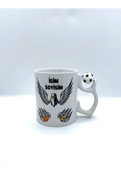 MRN Tasarım Siyah Beyaz Taraftar Top Saplı Kartal Temalı Kupa Bardak Özel Kup...