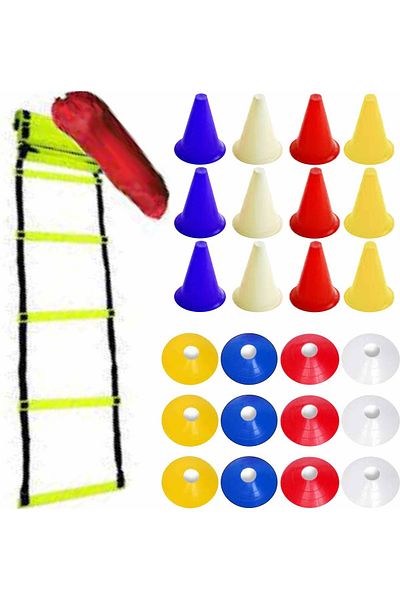 jovvasport Football Basketball Training Set 4m Ladder, 12 Funnels, 12 Dishes, 3-Piece Training Set